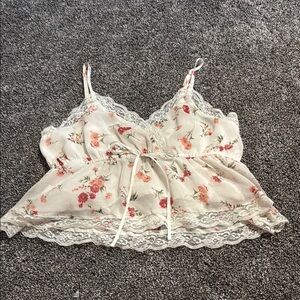 American Eagle Outfitters Cream Tie Front Ruffled Crop Camisole